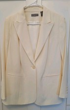 Vintage Ivory Woman's Blazer Kate Hill One Button W/Pockets, Lined 14W Cream