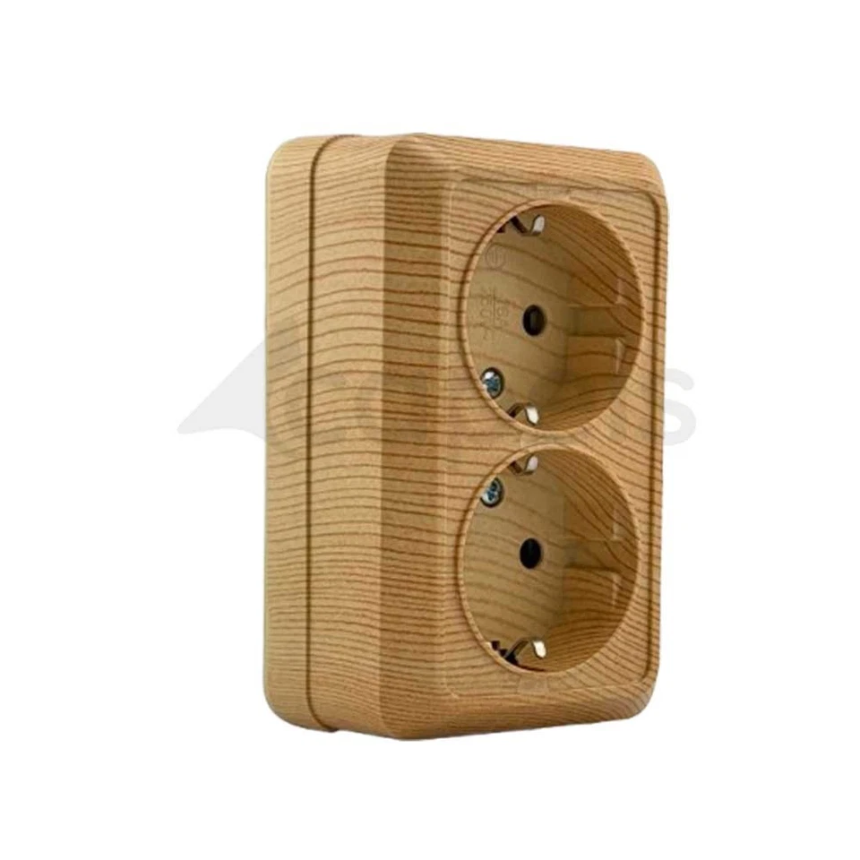 SCE SOLUTION LIMITED Aufputz Doppelsteckdose Ahorn Holzoptik 2-fach Schuko Steckdose Innen NOELA
