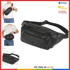 Genuine Leather Fanny Pack Waist Bag Organizer with Adjustable Belt Multiple
