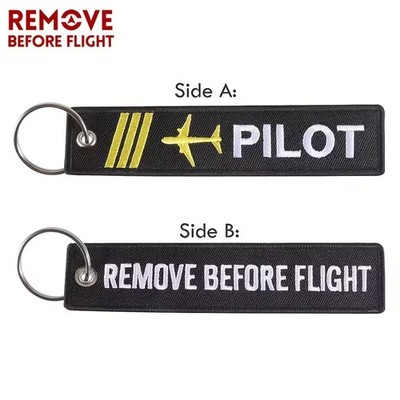 Bestickter Schlüsselanhänger Pilot Aeronautica Remove Before Flight