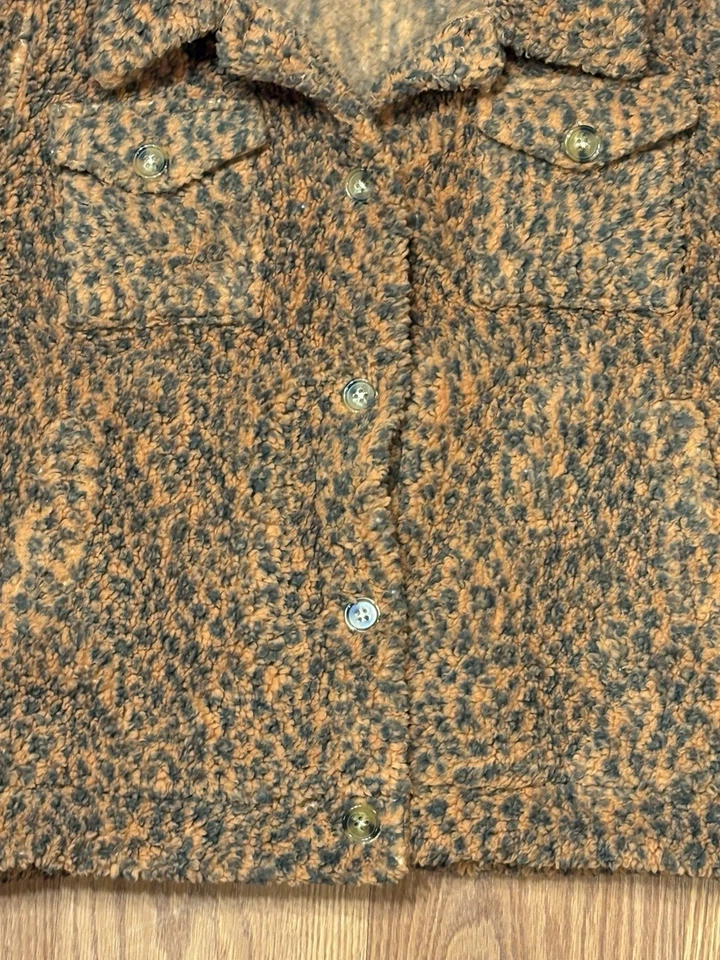 Billabong Grafton Fleece Bomber Jacket Leopard Desert Clay Button-up Grunge Coat - Image 2 of 4