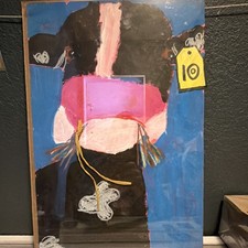 Abstract Mixed Media Original Cow  Painting on Paper, Medium Size