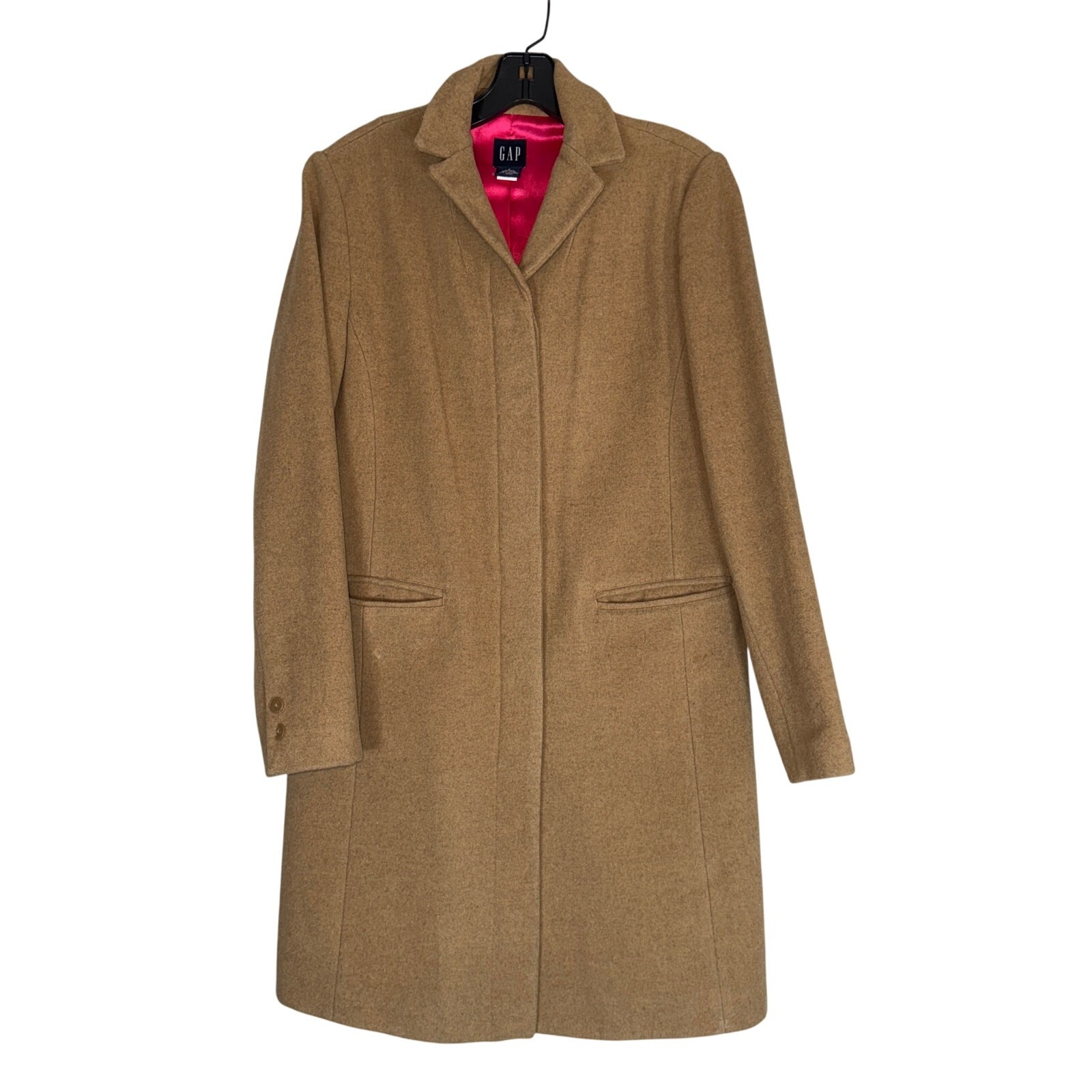 Y2K Gap Brown Wool Cashmere Longline Top Coat Pink Satin Lining Womens Small