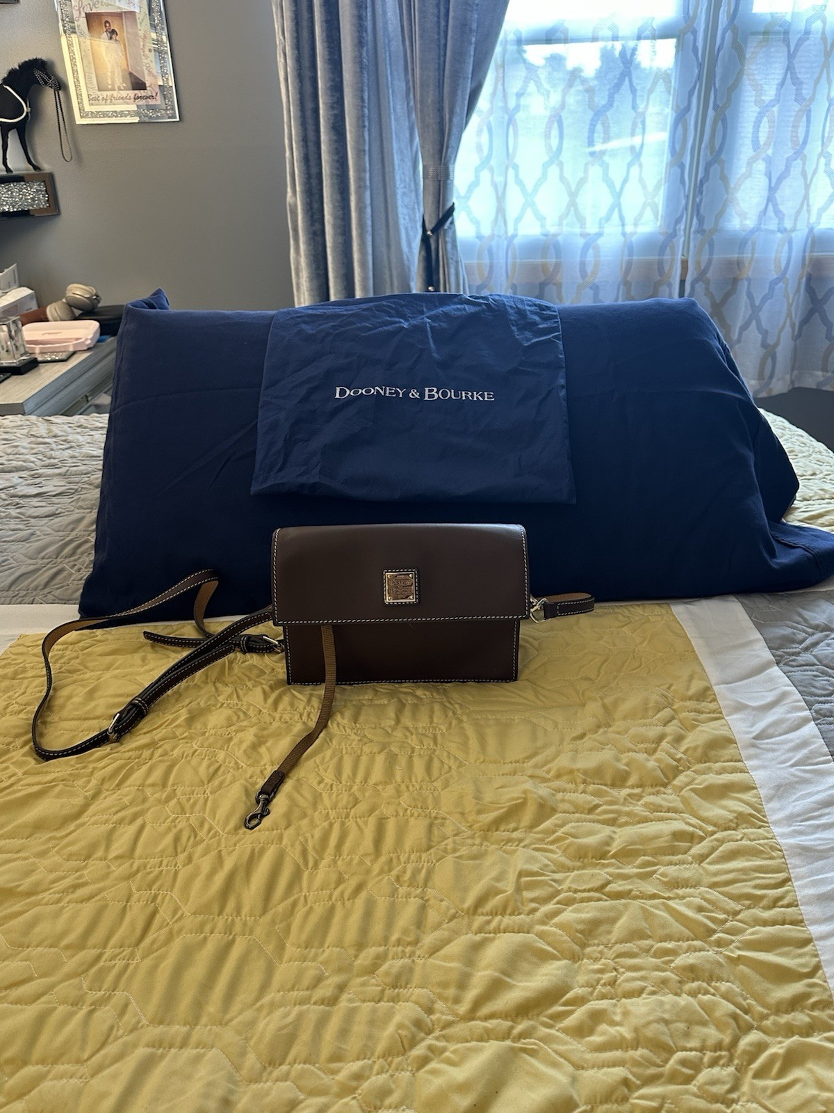 Dooney & Bourke Brown Crossbody Bag, Gold Hardware, Logo, Magnetic Zip, Dust Bag