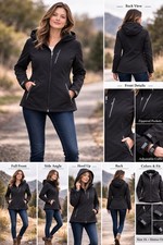 Free Country Women Size 1X Soft Shell Jacket Black Pockets Faux Fur Lined