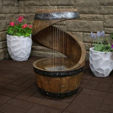 Spiraling Barrel Outdoor Water Fountain with LED Lights - 25 in by Sunnydaze