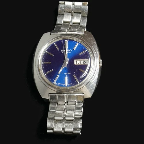 Vtg Seiko 5 Automatic 7006-7007 1974 Blue Face Partially Running To Restore