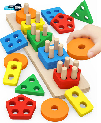 Montessori Toys for 1 to 3-Year-Old Boys Girls Toddlers Wooden Sorting  Stacking