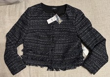 NWT Express Black Blue Silver Metallic Tweed Boucle Collarless Blazer Jacket M