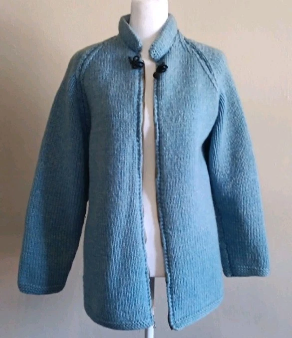 Cárdigan Suéter Chaqueta De Colección Tejido Azul Cremallera Completa, Otoño Vintage Invierno Prendas De Punto Foto 2 de 4