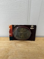 Vtg Original Solid Brass Marlboro Longhorn Belt Buckle NOS New Texas Star Oval