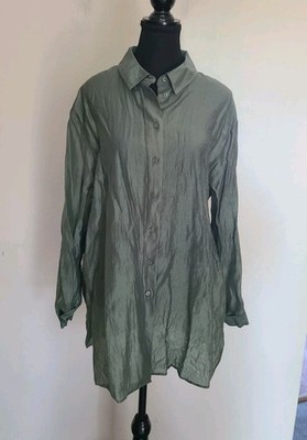 N1 Primark Edit  Long Sleeve Button Down Lycel Lightweight Dark Green Size 10