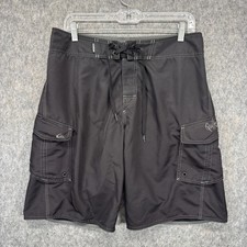 Vintage Y2K Quiksilver Board Shorts Men 32 x 10 Baggy Grunge Black Drawstring