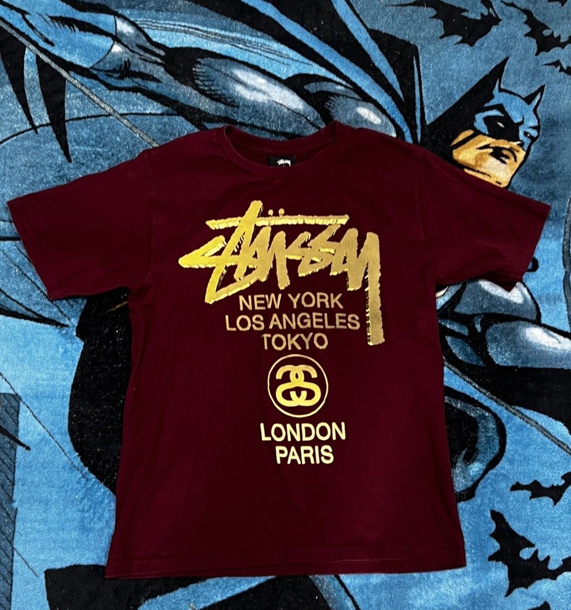 Stussy World Tour Men's T Shirt S Double Sided Surf Skate Hip Hop