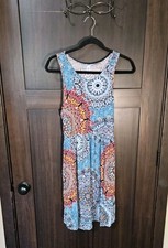 EUC  Women's Floral Boho Stretch Knit Tank Midi Sundress Dress Size Medium 