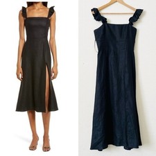 Reformation SIZE 6 Spaulding 100 linen black midi slit dress