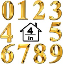 10 Pcs House Numbers 3D Door Mailbox Numbers 0-9 Self 4 x 2.5 Inches Gold
