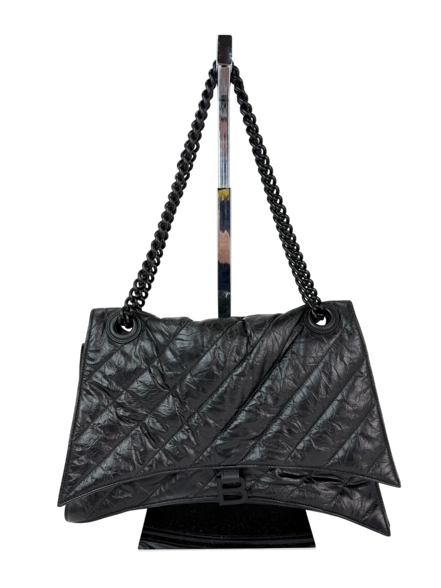 Balenciaga Large Crush Leather Matte Black Quilted Shoulder Bag Live