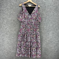 Michael Kors Dress Women L Large Black Floral Sheath Midi Cold Shoulder V-Neck