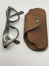 Vtg Brown Leather Case 1970's with reading Eye glasses cats-eye 1920  s