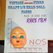 Vintage NOS 1/2 Head Doll Face Blue Eyes No Hair 6in Hong Kong 1970s