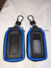 Car Key Fob Cover Case, Leather Car Key Holder with Mesh Black/Blue 2 pack