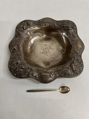 Lot of 2 STERLING SILVER Pcs: Towel Spoon & Bowl A3587 450g 0.9lbs (Sold As-Is)