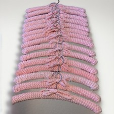 Vintage Crochet Covered Wooden Hangers Lot of 15 Pink