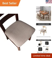 Durable Waterproof Chair Covers for Dining Room - Taupe Geometric Design