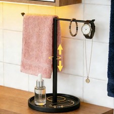 Hand Towel Holder Stand for Bathroom Countertop, Black T-Shape Towel Rack Sta...
