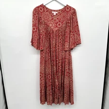 Go Softly Patio House Dress Lounge Kaftan Size Medium Pockets Flowy Cottagecore