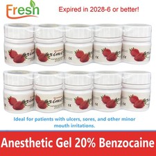 10X Dental Topical Anesthetic Gel 20 Benzocaine 1oz Jar, Strawberry Exp 06/2029