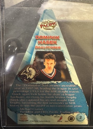 Pacific 1998-99 Cramer's Choice Award Dominik Hasek Buffalo Sabres #2 NHL - Picture 2 of 2