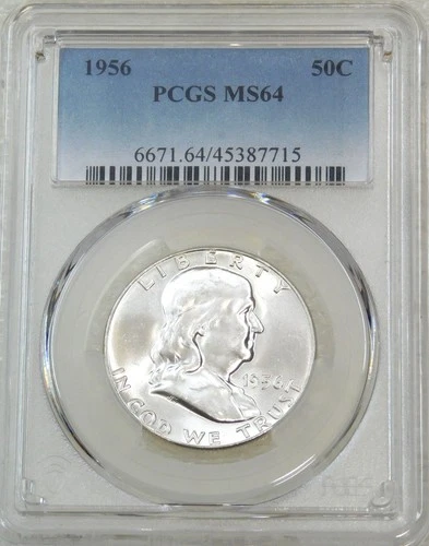 1956 P Franklin Half Dollar PCGS MS64 Blast White 95% FBL Super Luster PQ #H220G