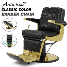 Black+Gold Vintage HeavyDuty Recline Barber Chair Hydraulic Beauty Salon Styling