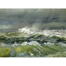 ORIGINAL Painting Impressionism Seascape Storm Wind 12.2"x16.1 Piter Ilitzky