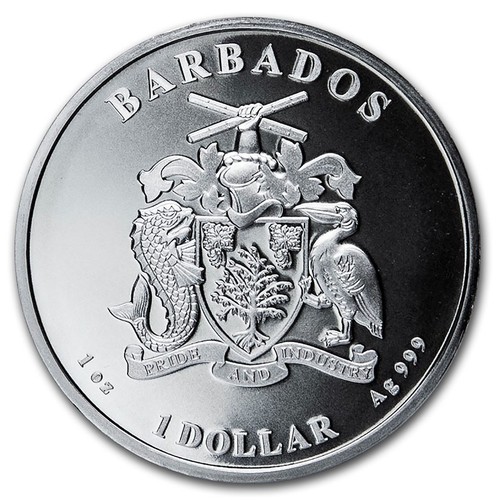 2020 Barbados 1 oz Silver Caribbean Seahorse BU - Picture 2 of 2
