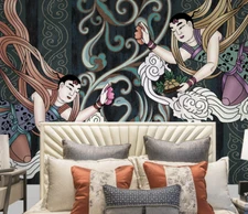 3D Dunhuang Art Feitian Self-adhesive Removeable Wallpaper Wall Mural