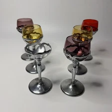 Farber Bros Krome Kraft 1950s Art Deco Chrome Sherry / Wine Glasses 6 Inch Tall