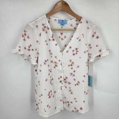 cece ruffle collar short sleeve blouse