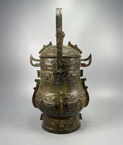 OLD ANTIQUE CHINESE BRONZE TILIANG VASE POT WITH LID 40CM (K1220)