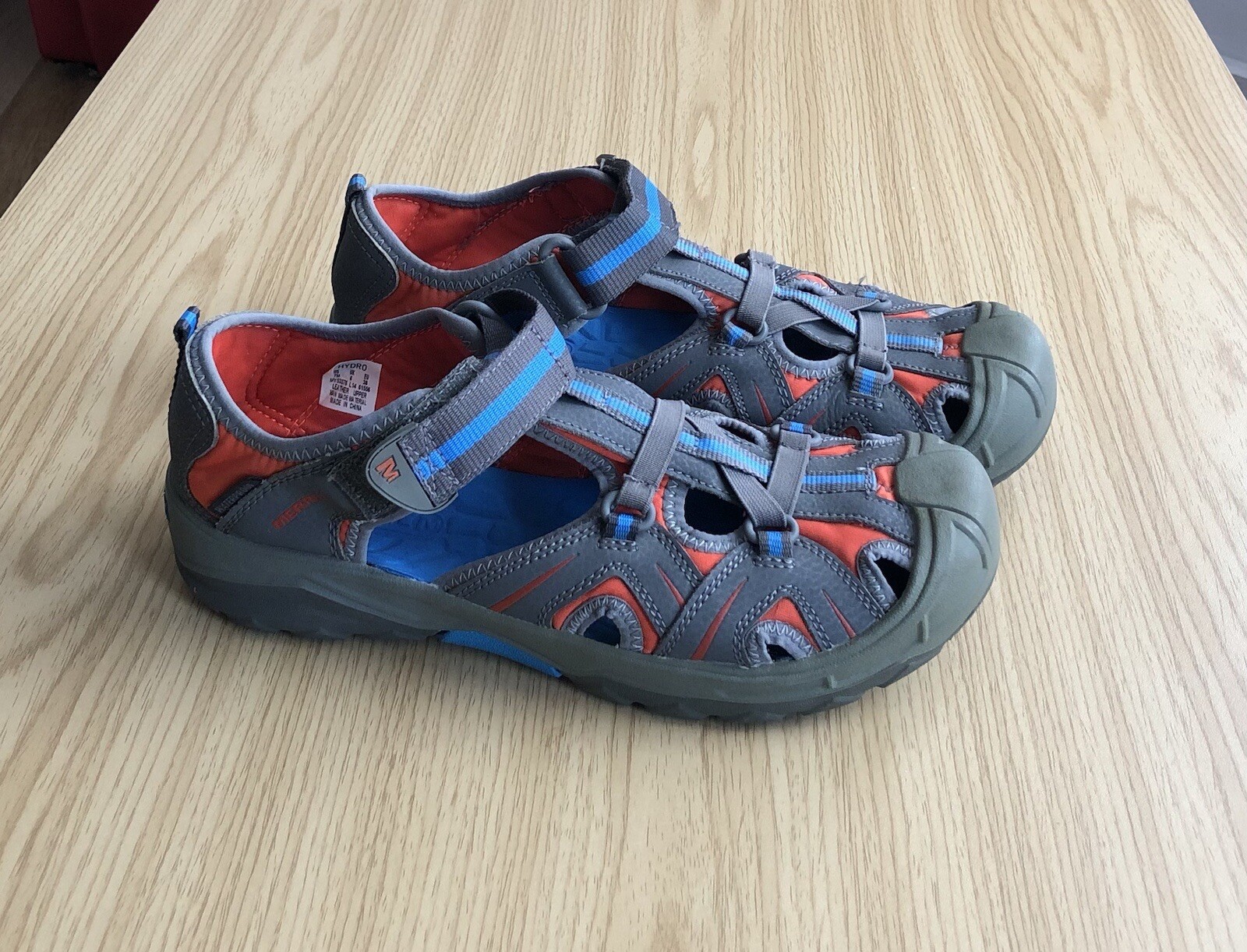 Scarpe da trekking Merrell Hidro unisex taglia 7M blu grigio arancione in pelle impermeabili