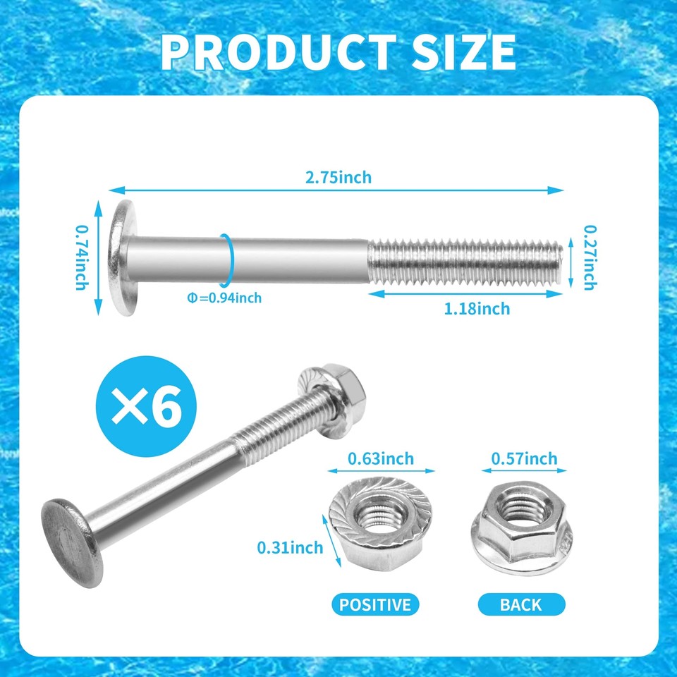 6Pack Swimming Pool Ladder Bolts and Nuts Replacement Kit for 18 Pool