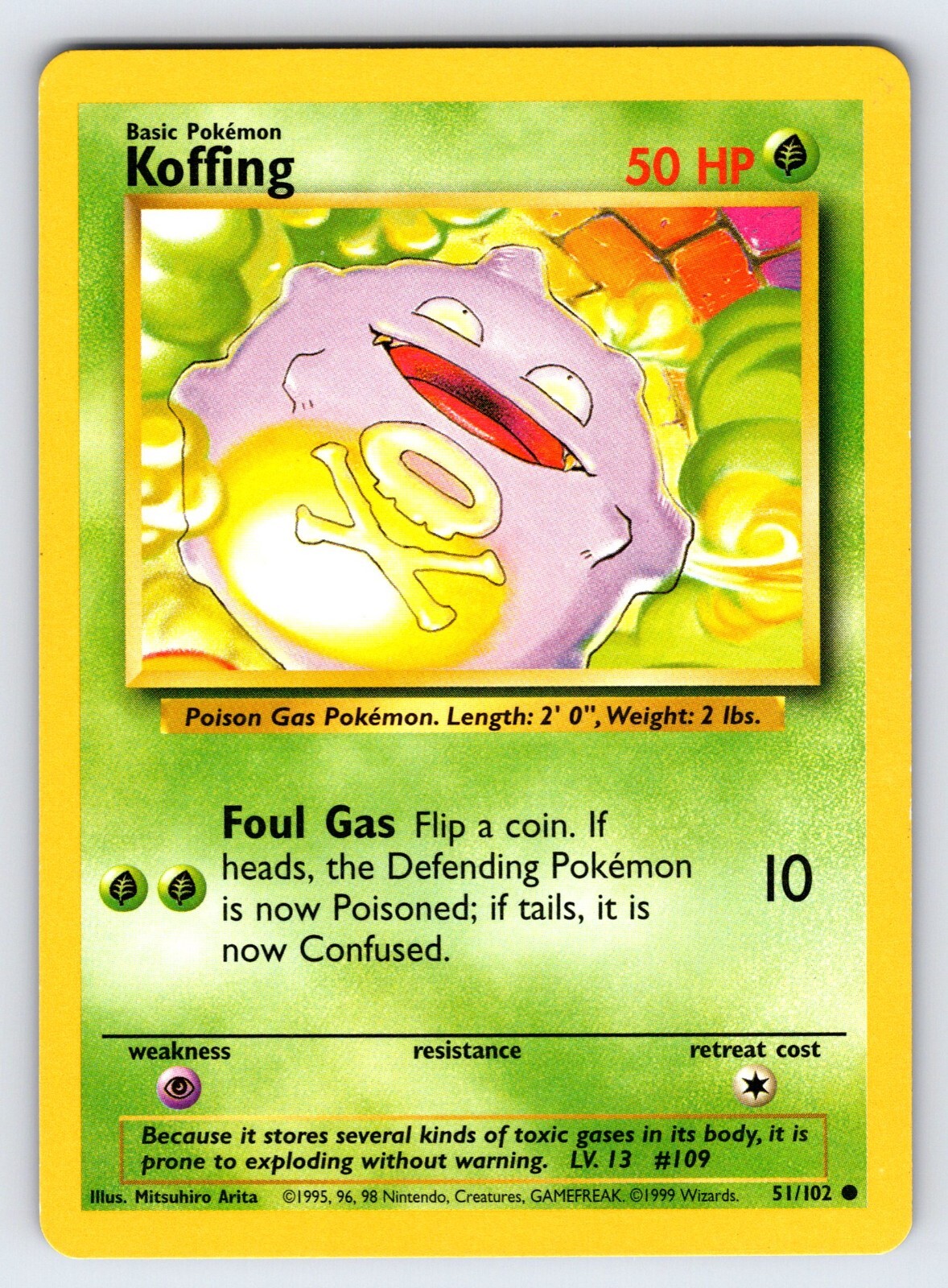 Koffing 51/102 1999 Base Set Unlimited Pokemon Card WOTC Vintage Common - Lp