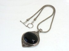 Suarti 925 Sterling Silver large Onyx Pendant and Chain Bali 62g