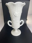 MILK GLASS VASE WHITE EMBOSSED ROSES HANDLES NOT MARKED Mint Vintage