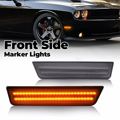 For Dodge Challenger 2008-13 2014 Front LED Side Marker Lights Lamps Smoke Ambe