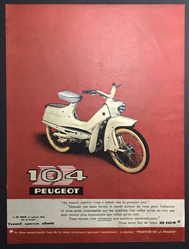 1962 Peugeot BB 104 Original French Print Ad Terrot Griffon Automoto 10x13-1/2”