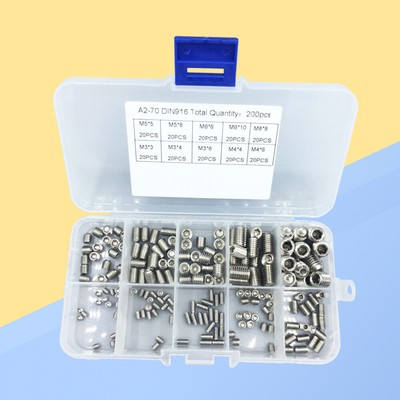  200 Pcs Wrench Socket Set Screw Assortment Kit Thin Cup Point
