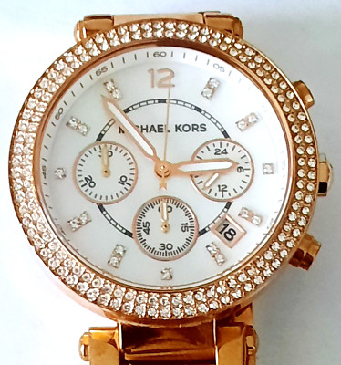 Michael Kors Parker‎ MK5089 Gold Tone Crystal Watch MOP Dial New Battery Michael Kors Parker Crystal Watch Gold Tone MK5089 Working  main image 3